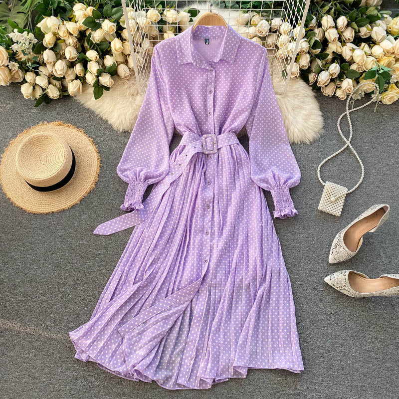 Abito Plissettato di Chiffon con Pois