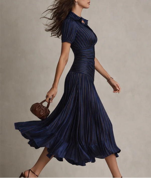 Adria | Abito midi di raso con design di righe vintage