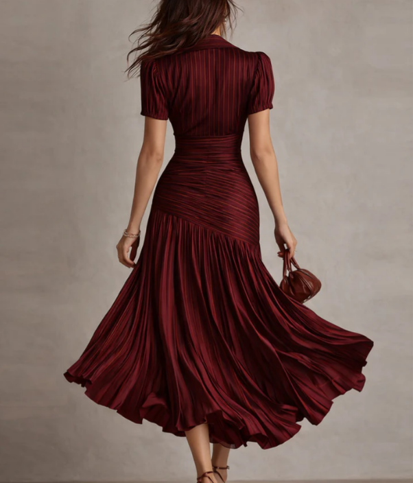 Adria | Abito midi di raso con design di righe vintage