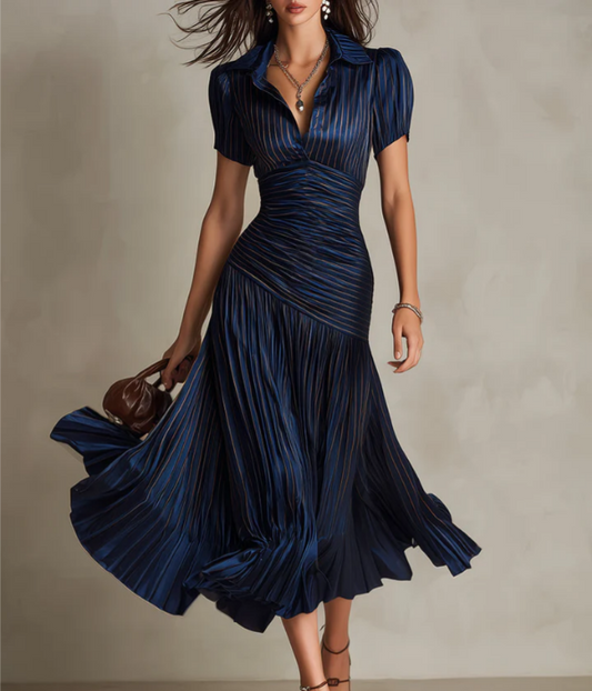 Adria | Abito midi di raso con design di righe vintage