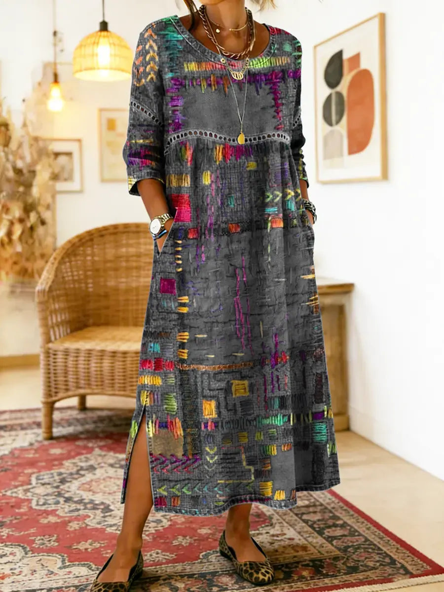 Manuela | Abito Denim con Patchwork etnico