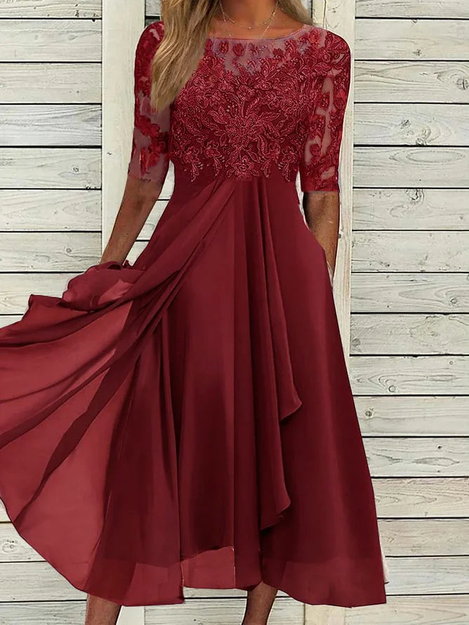 Scarlett™ - Abito Midi con Maniche di Pizzo