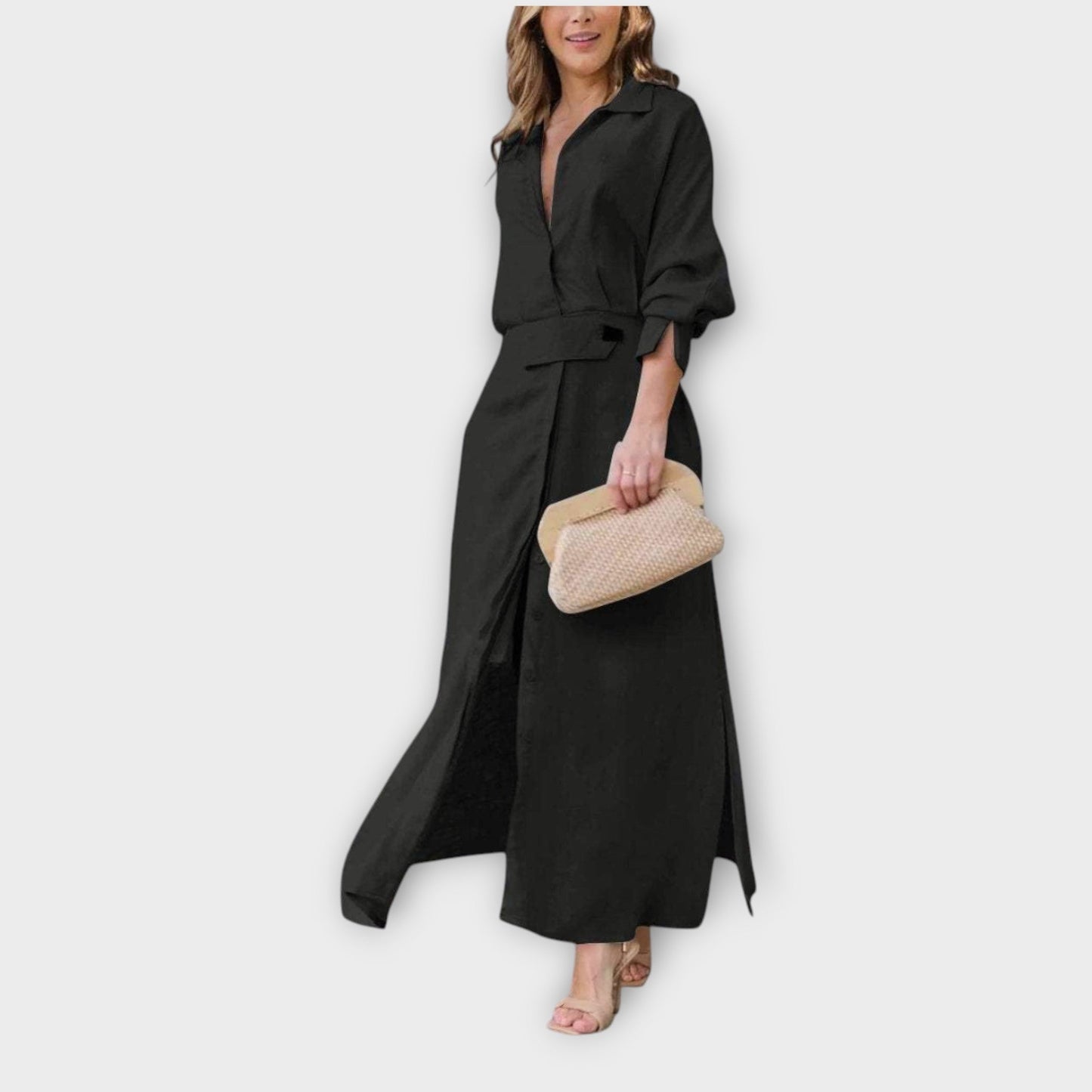 Abito Camisero Maxi Elegante con Cintura