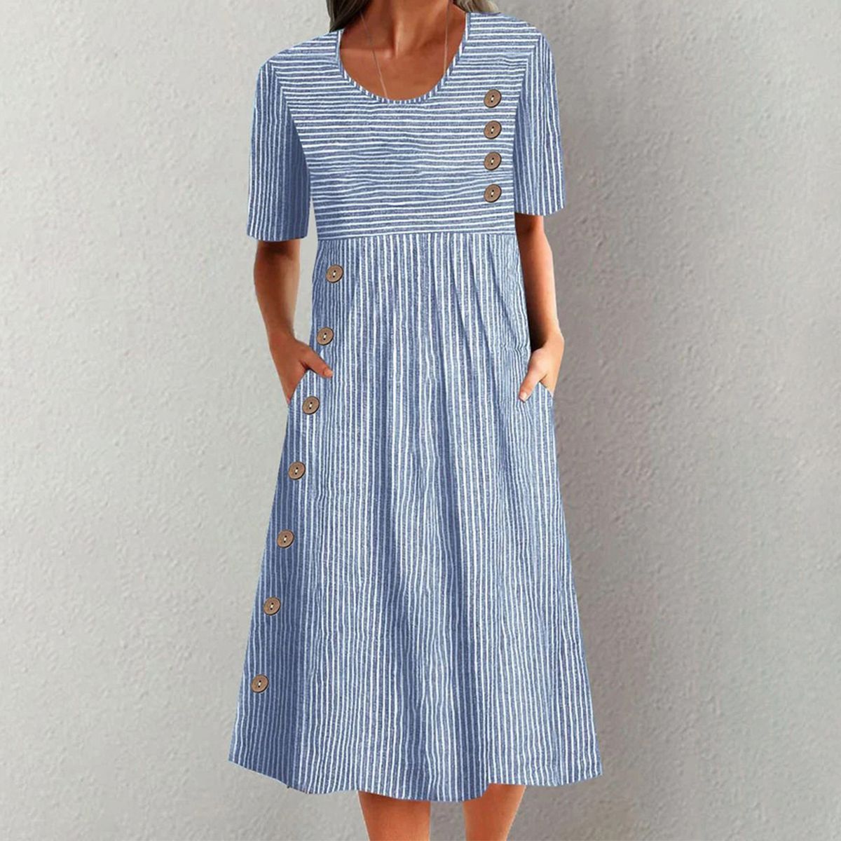 CALLIE – ABITO MIDI CLASSICO A RIGHE CON BOTTONI