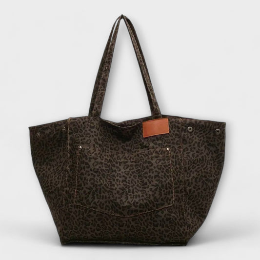 BORSA A SPALLA di Tela con Stampa leopardata Elegante