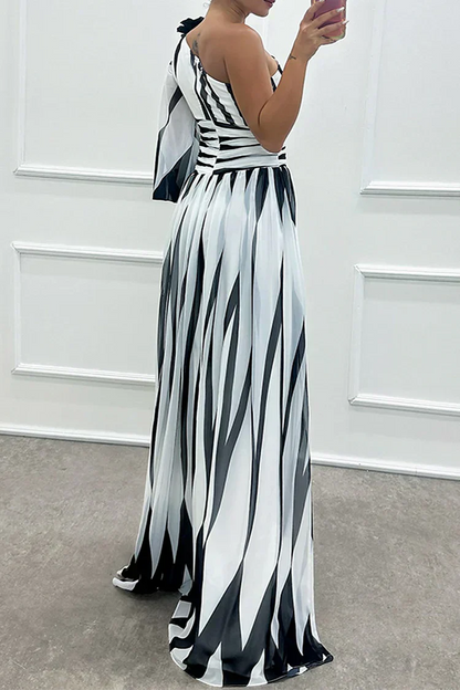 Stella | Elegante abito maxi di un solo spalla a righe