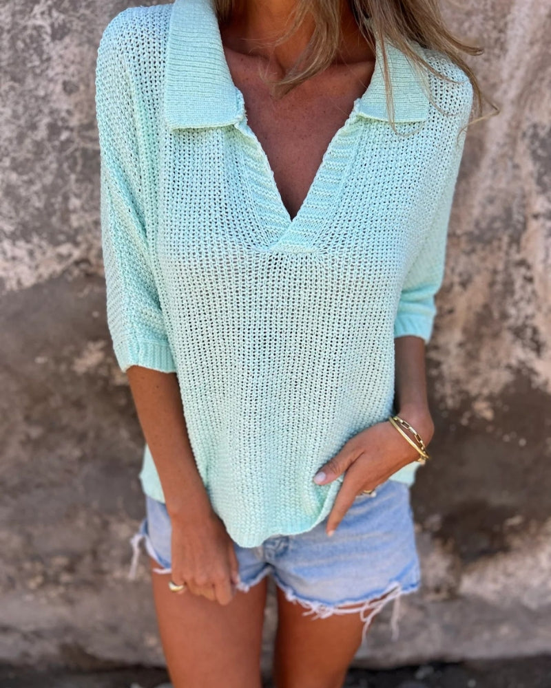 Peyton - Maglione di maglia casual a maniche lunghe con scollo a V