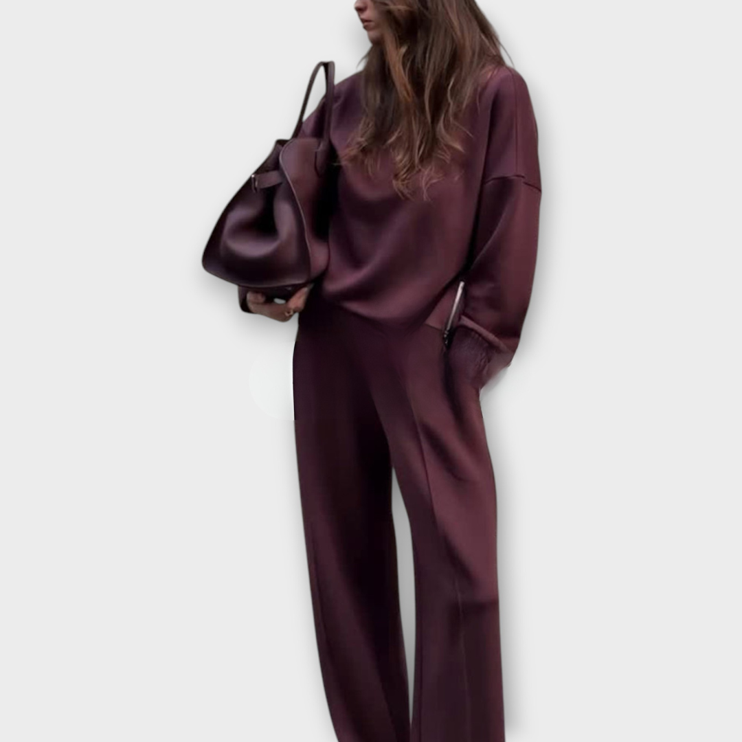 Completo di Maglione Rilassato con Collo Alto e Pantalones di Pierna Ancha