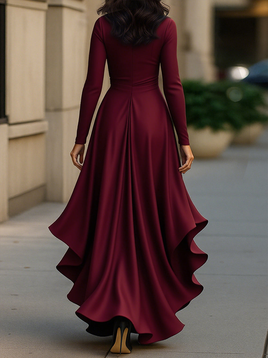 Palma | Abito maxi di Raso Draped con Dettagli di Volant