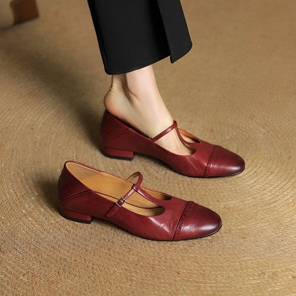 Bella - Ballerine in pelle casual con fibbia in forma di T da donna