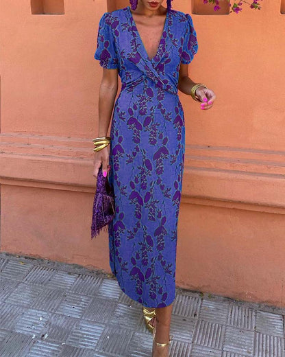 Aria™ - Elegante Abito con scollo a V profundo con motivo di hojas