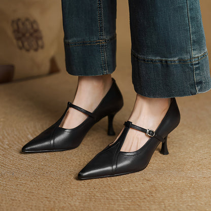 Josie - Elegantle scarpe con tacco in pelle con cierre in T da donna