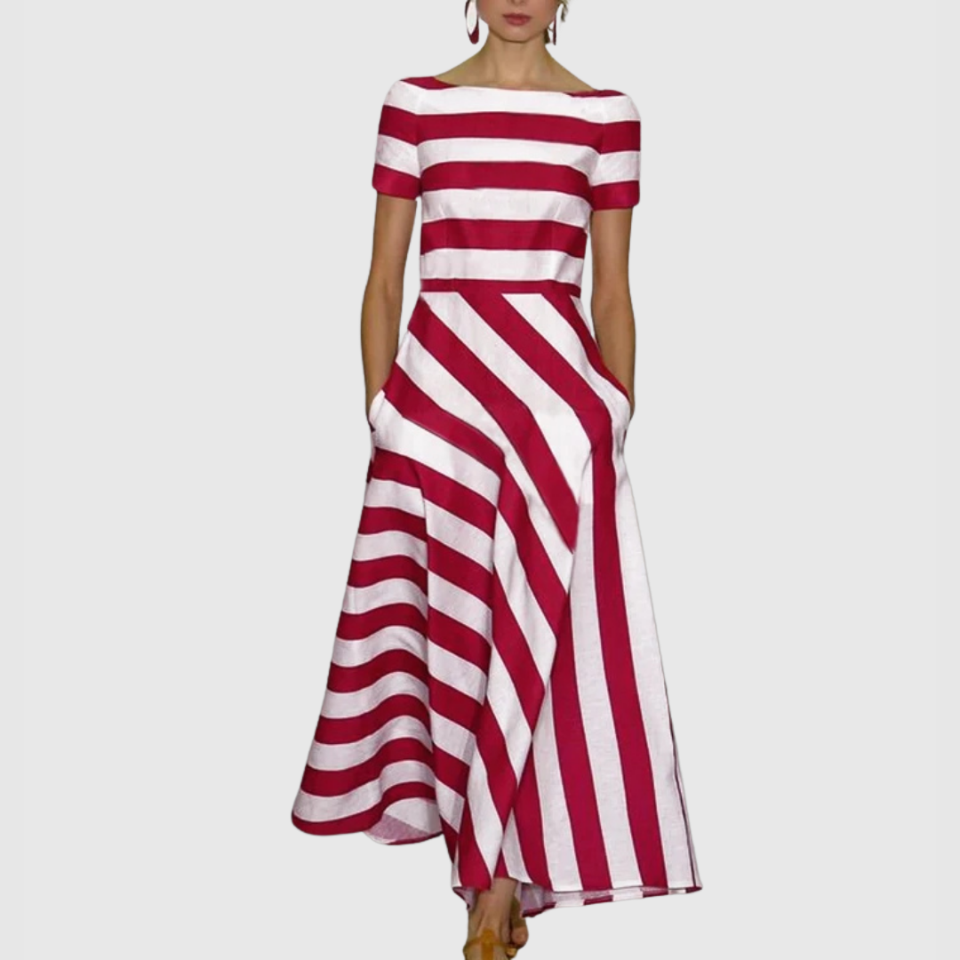 Rowena - Abito Maxi di Righe di Maniche corte