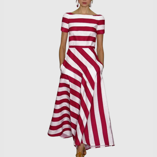 Rowena - Abito Maxi di Righe di Maniche corte