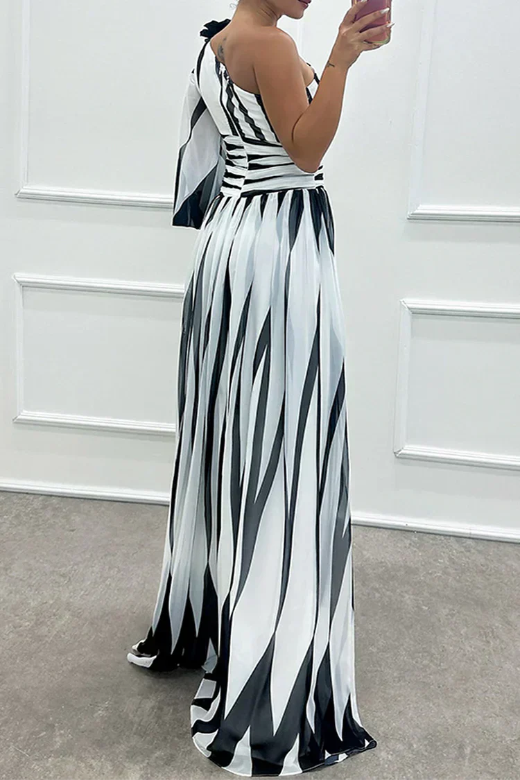 Shiloh - Elegante Abito Maxi di Righe con Un Hombro