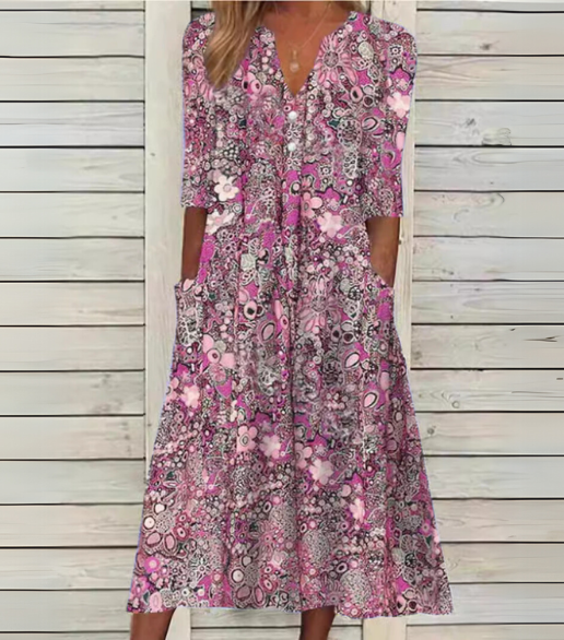 Rosa | Abito Midi Leggero con scollo a V