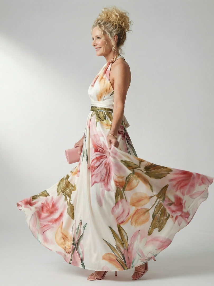 Amiel | Abito maxi Floreale Leggero - Taglio Americano Senza maniche