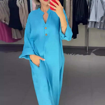 VALENCIA – ABITO CAMISERO LARGO DI DONNA CON TASCHE