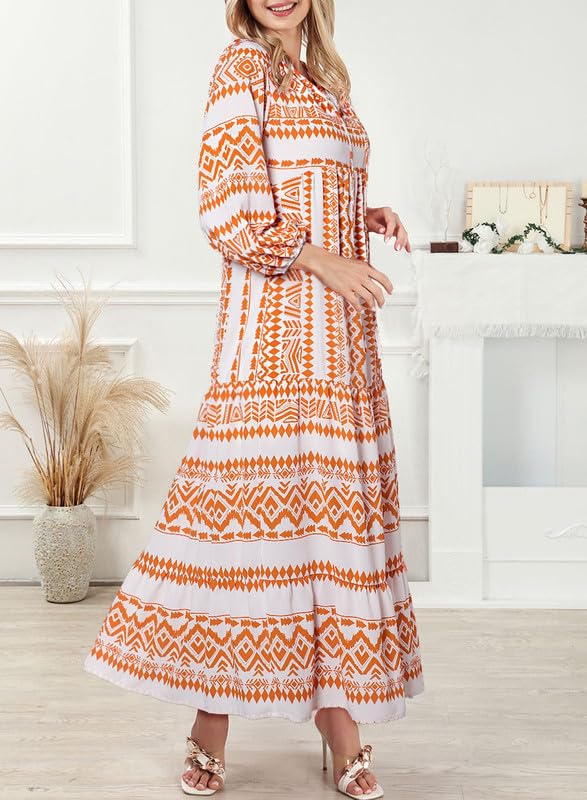 WINONA – ABITO MAXI GEOMETRICO BOHEMIO CON MANICHE A PALLONCINO PER DONNA