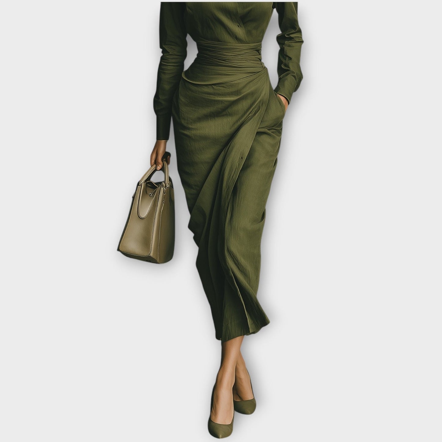 Abito Midi Stile Camisero Envolvente