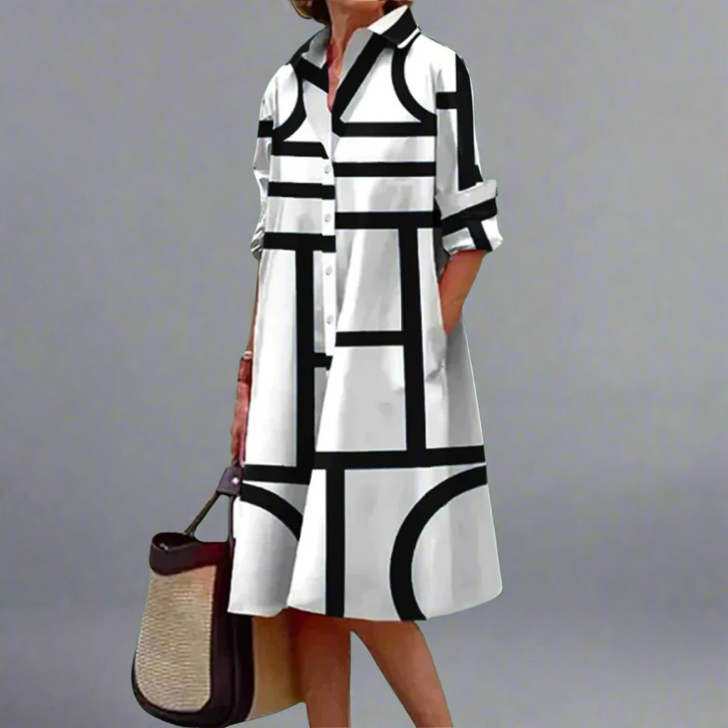 Elowen | Abito Midi Elegante di Righe Geométricas