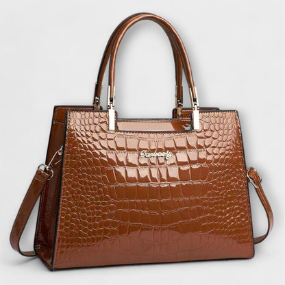 Borsa a Mano Lucida con Motivo Coccodrillo
