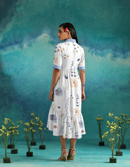 Elvienne | Abito Maxi Fresco con Stampato e Collo