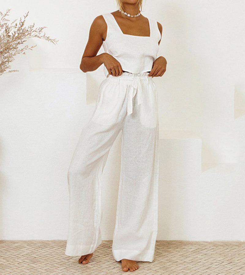 Evelyne - Set di Top Minimalista di Lusso e Pantaloni a gamba larga