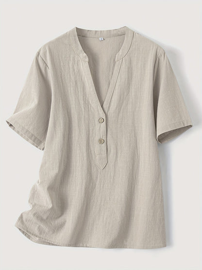 Sharron - Blusa elegante con scollo a V e Bottoni