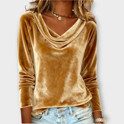 Top largo con scollo drappeggiato in terciopelo