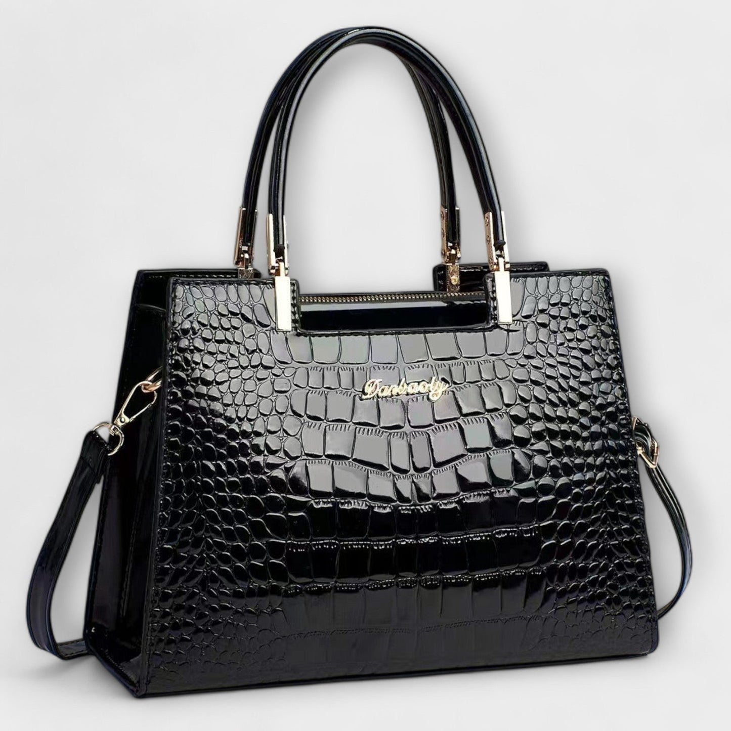 Borsa a Mano Lucida con Motivo Coccodrillo