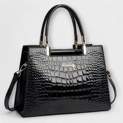 Borsa a Mano Lucida con Motivo Coccodrillo