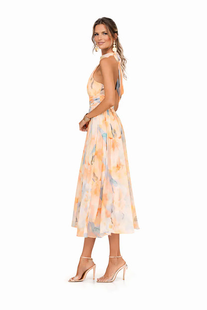 Esther | Abito con Collo halter e Stampa acquerello