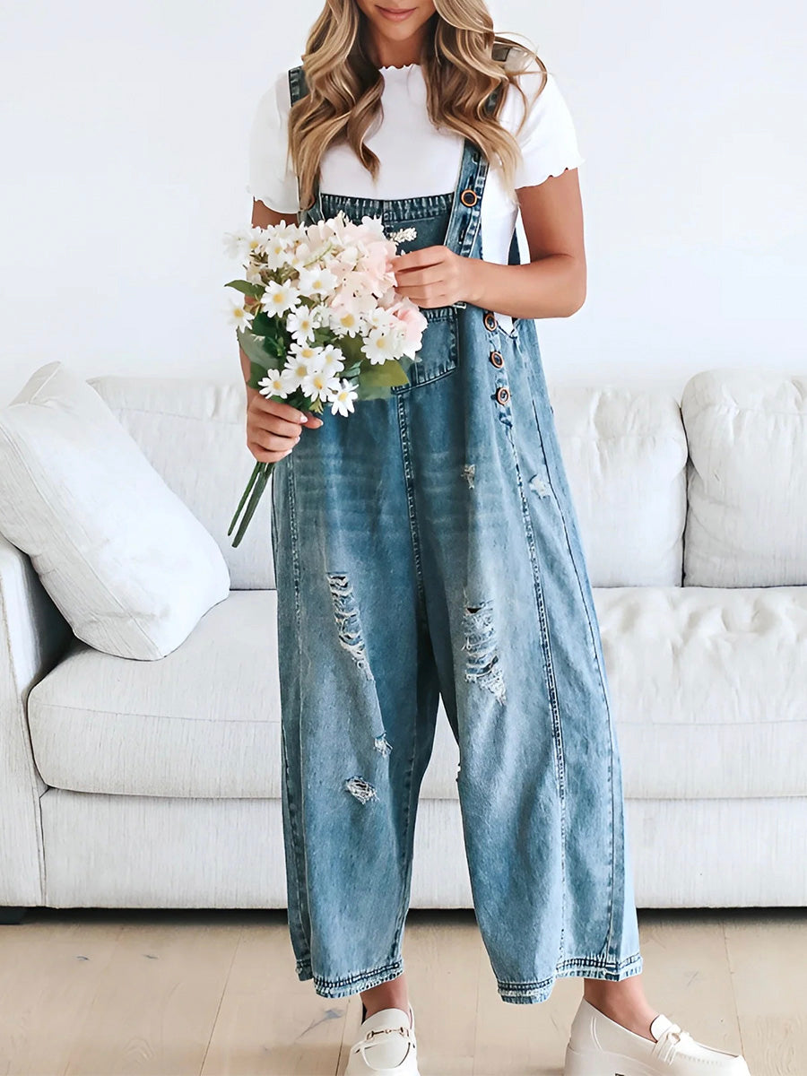 ELESSA – OVERALLS DI DENIM DI VESTIBILITÀ LARGO IN LOOK DESGASTADO