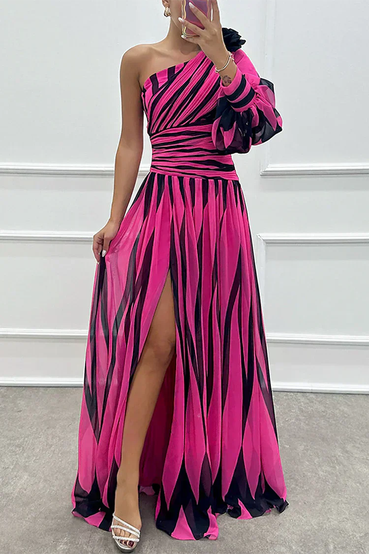 Shiloh - Elegante Abito Maxi di Righe con Un Hombro