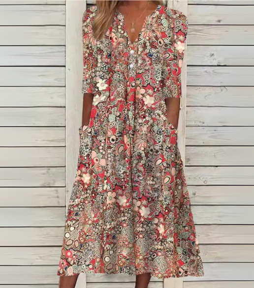 Rosa | Abito Midi Leggero con scollo a V