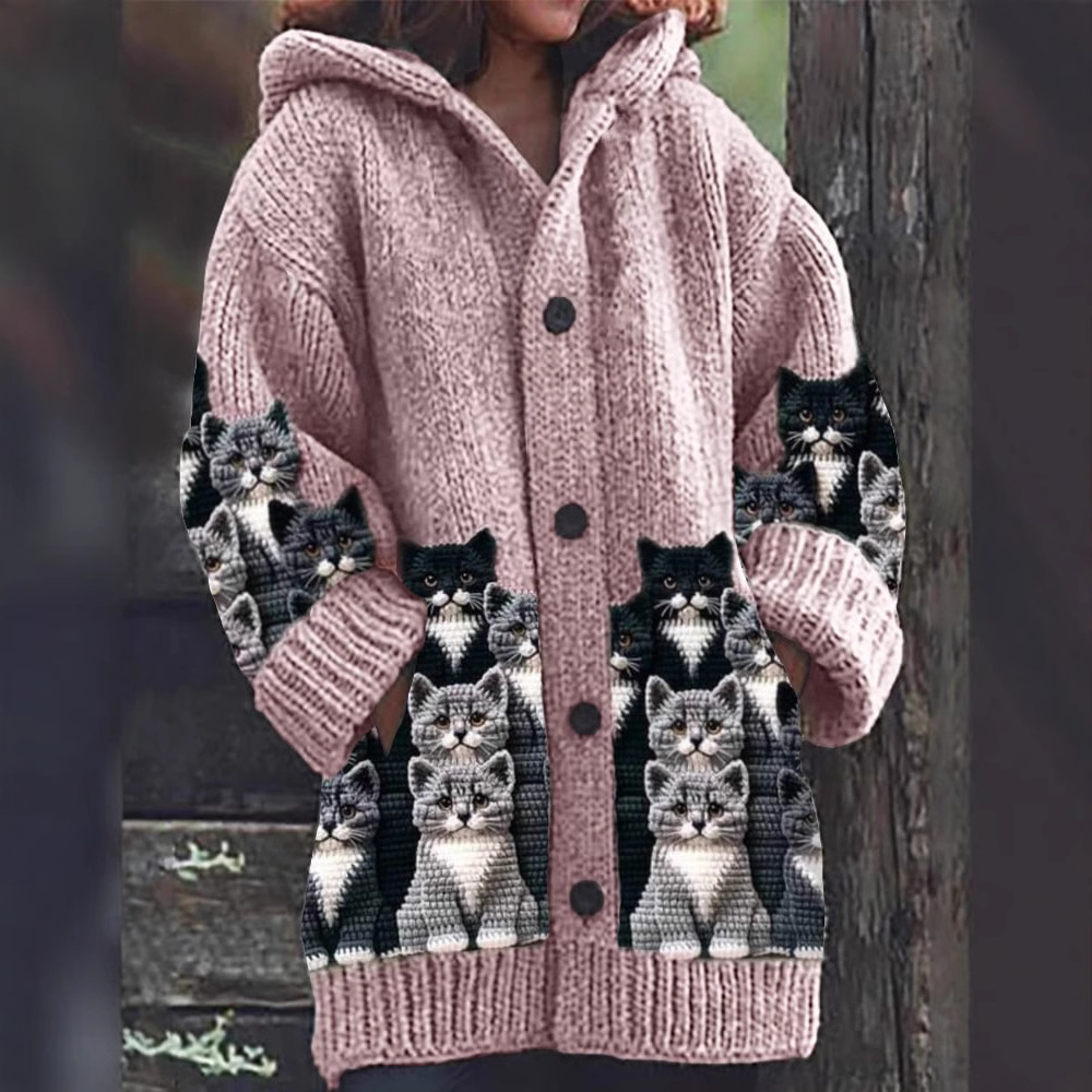 Jasmin - Cardigan in maglia Caldo e morbido con stampa di Gato