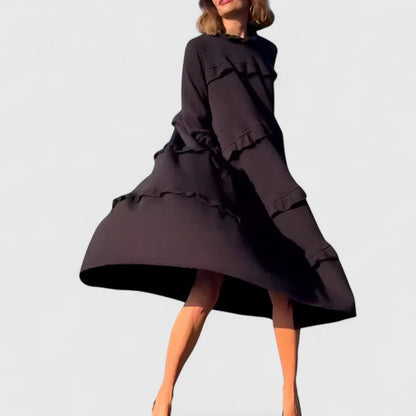 STACEY – ABITO MIDI CON VOLANT E CAPAS