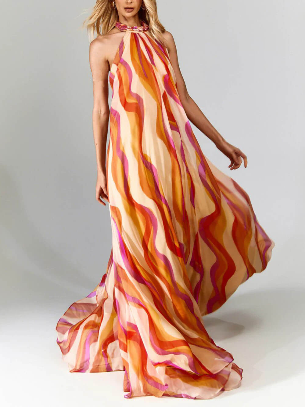 Marlyn - Abito Maxi Senza Schiena con Collo Halter