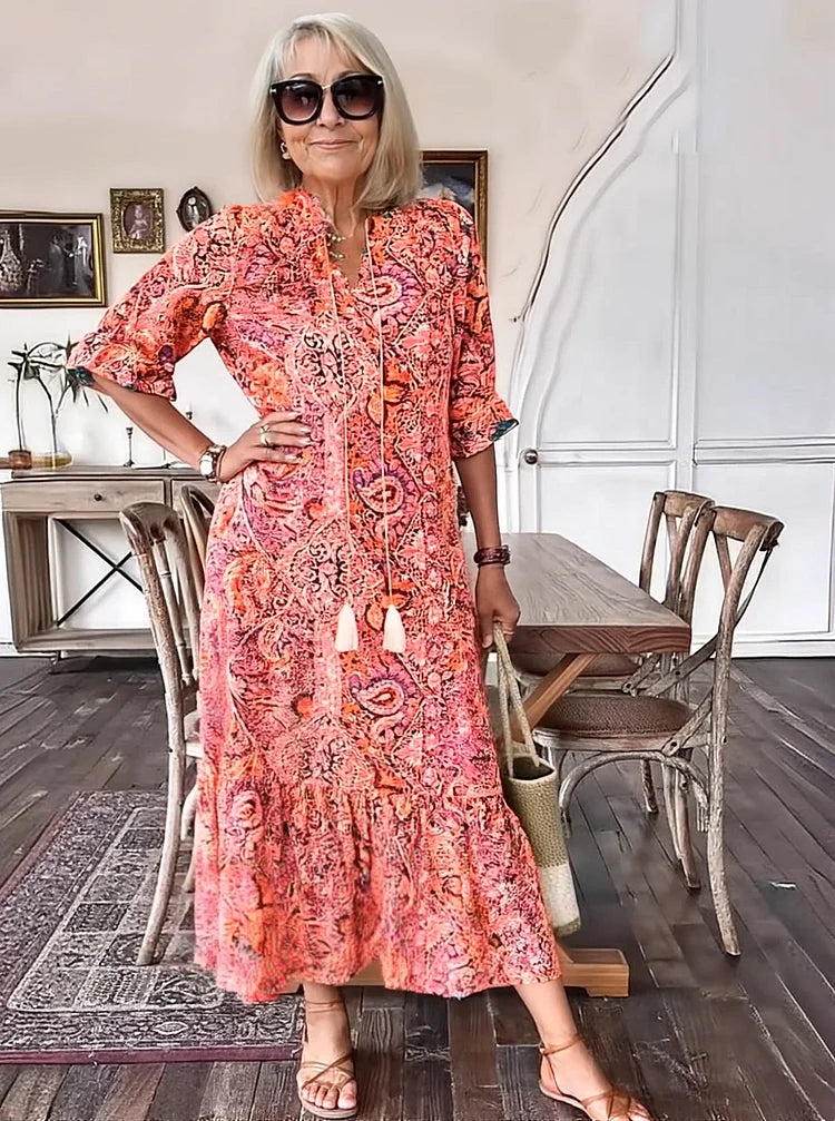 Carolette - Abito Maxi di Collo con Cuerda Boho