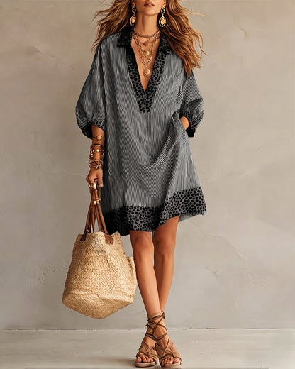 Camicia leopardata con Pannello Stampato e Maniche a sbuffo