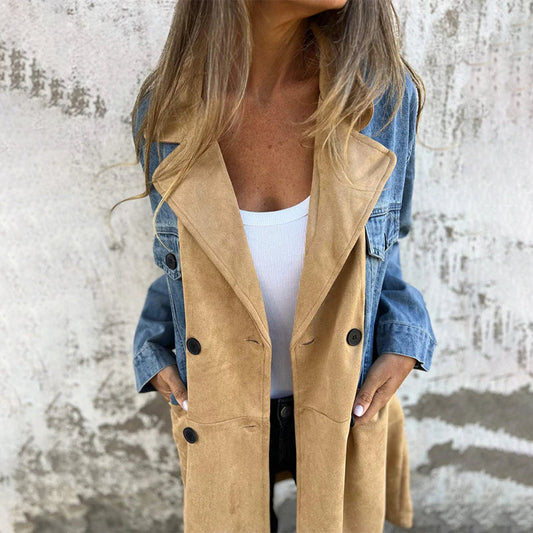 Giacca in denim Patchwork con revers