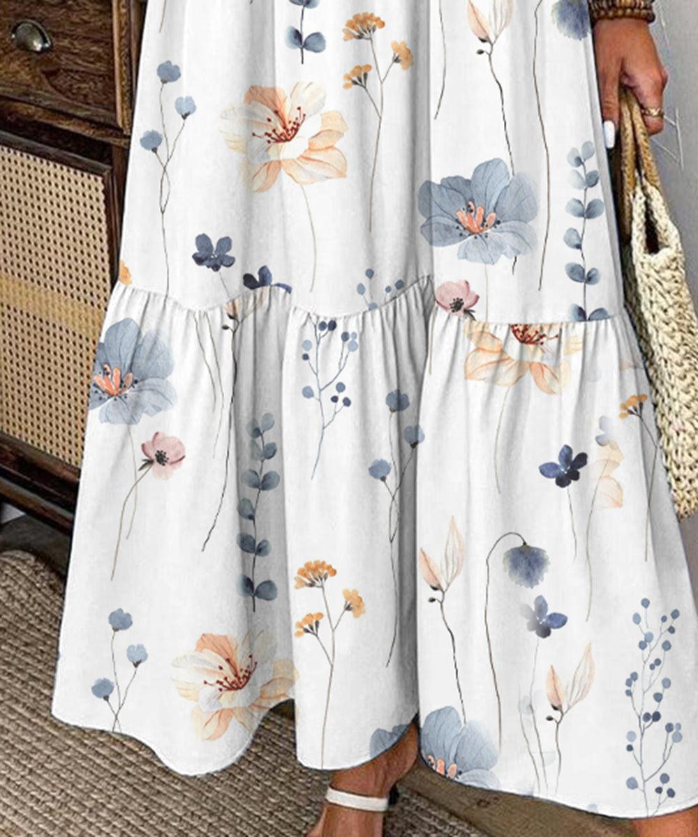 Elvienne | Abito Maxi Fresco con Stampato e Collo