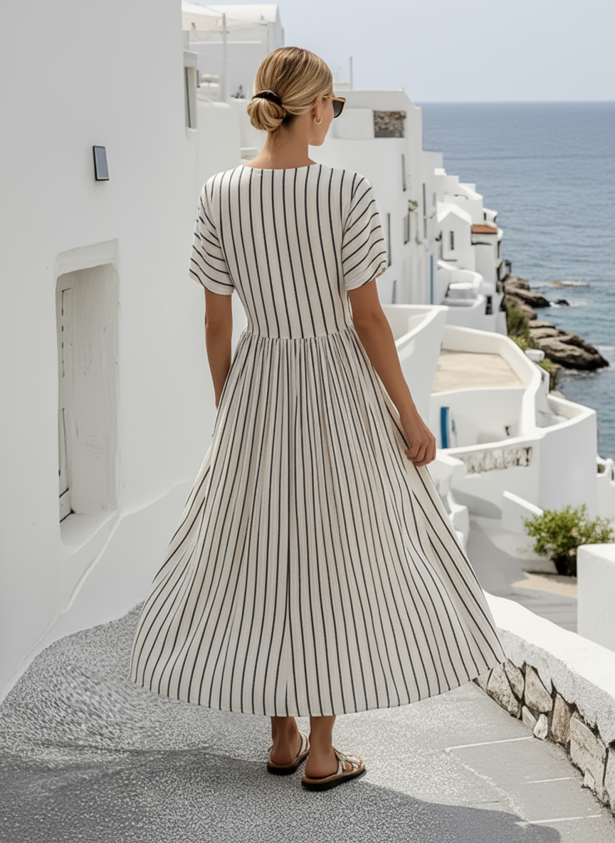 Elegante Abito in lino con vita cruzada