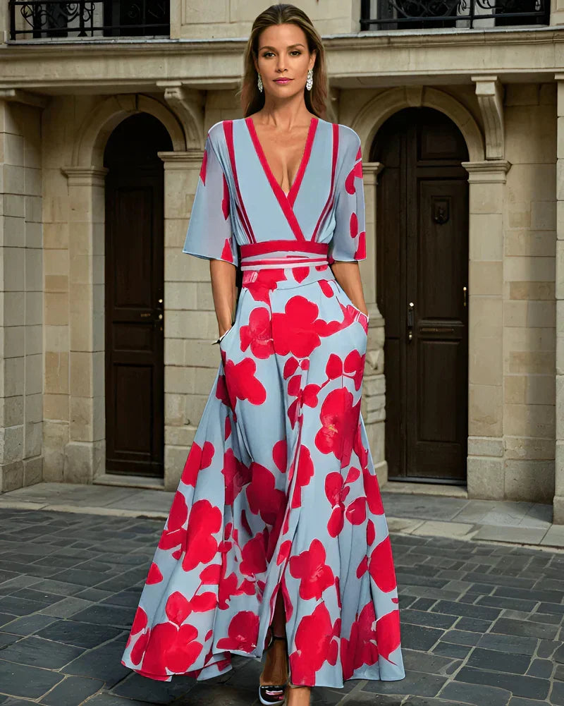 Elisa - Abito Maxi Envoltura Elegante con Fiori
