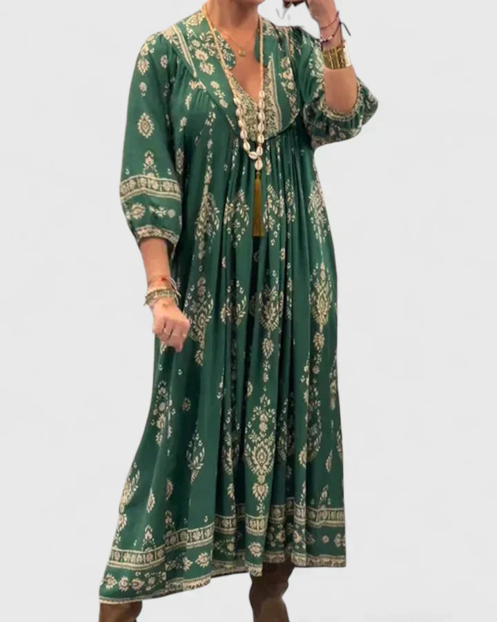 CLAIRE – ABITO MAXI BOHO CON scollo a V