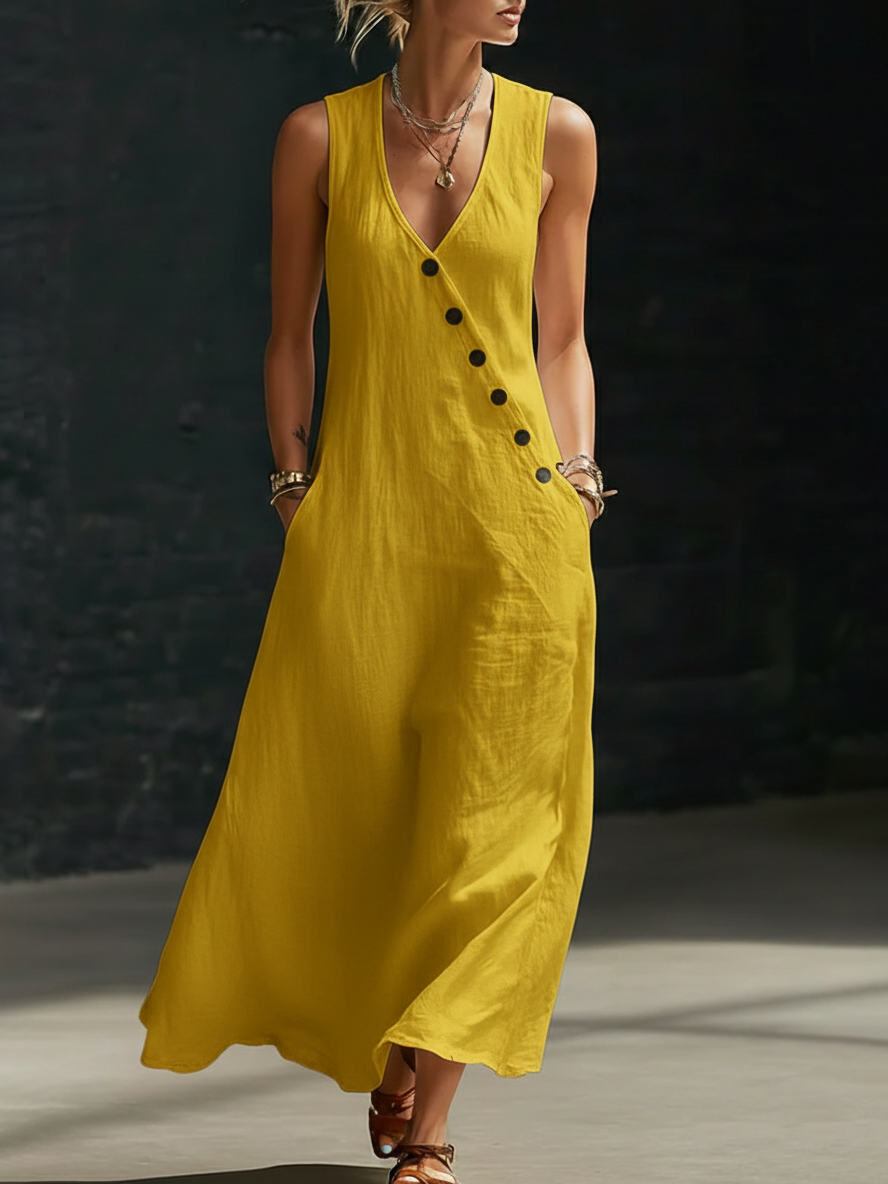 Abito maxi donna Bottonata Fluida - Eleganza Minimalista Quotidiana