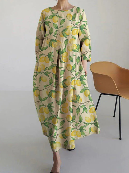 Basil - Abito Midi Morbido con Stampato di Limone di Moda