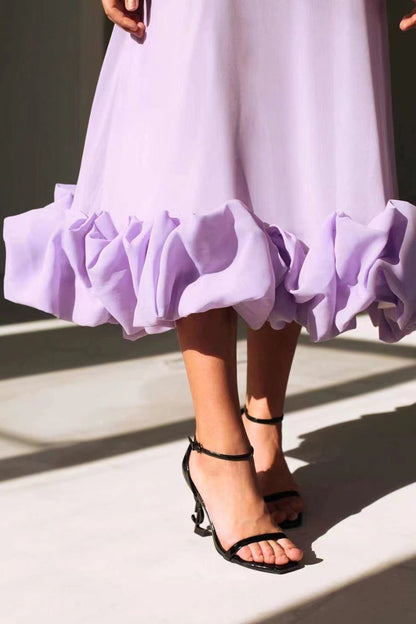 Abito maxi di Donna con Spalline di Sottili, Gonna Acampanada e Orlo con Volant