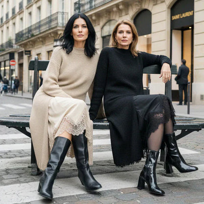 Miraluna | Abito midi Elegante con Dettaglio in pizzo